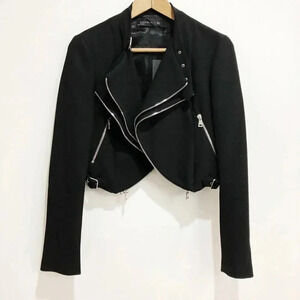 Zara x Lea & Viola | Black Biker Moto Cropped Double Zip Crepe Jacket – Size 2